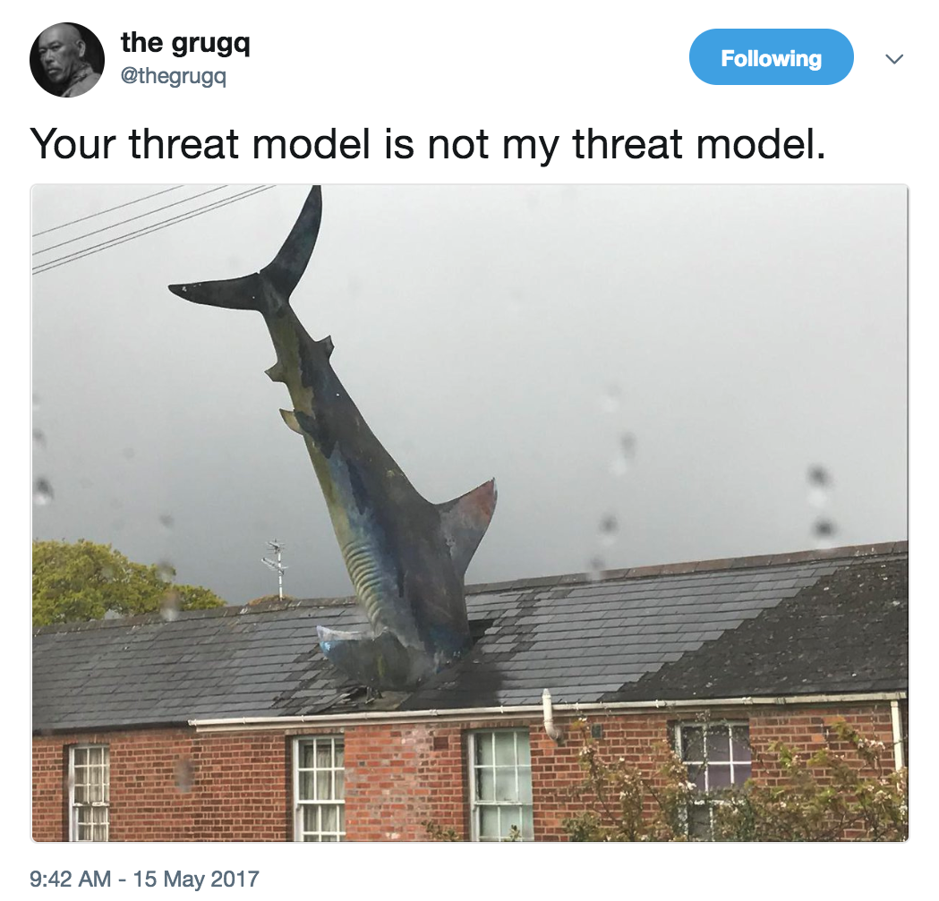 Your threat model is not my threat model by @thegrugq